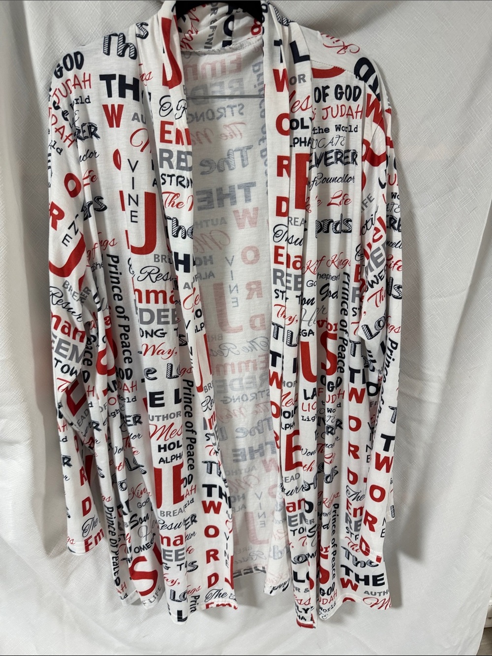 Word Print Open Front Cardigan - Red, Black & White